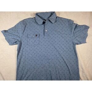 Southern Proper Polo Men Medium Blue Golf Cart Graphic Shirt Short Sleeve Pocket